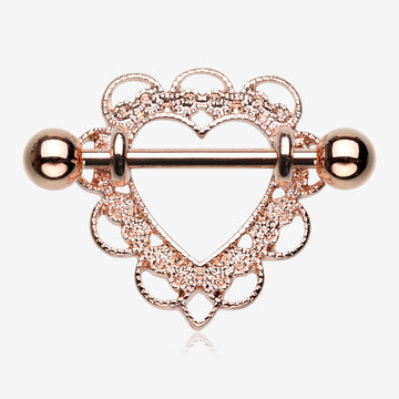 Rose Gold Heart Filigree Nipple Shield Ring-Rose Gold